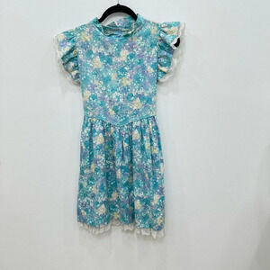 Vintage girls floral lace v waist made in the USA dress Sz 14